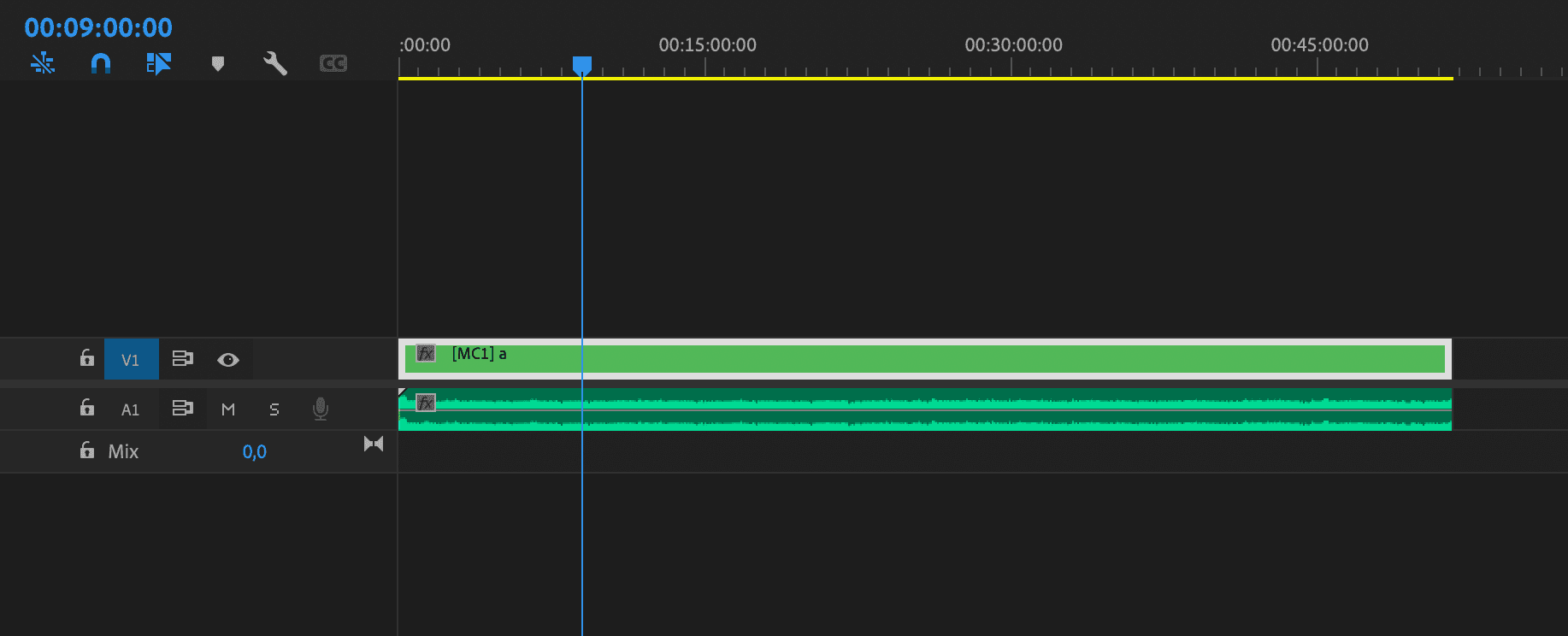 Premiere-Pro-Timeline vor den von WizCut gesetzten Schnitten